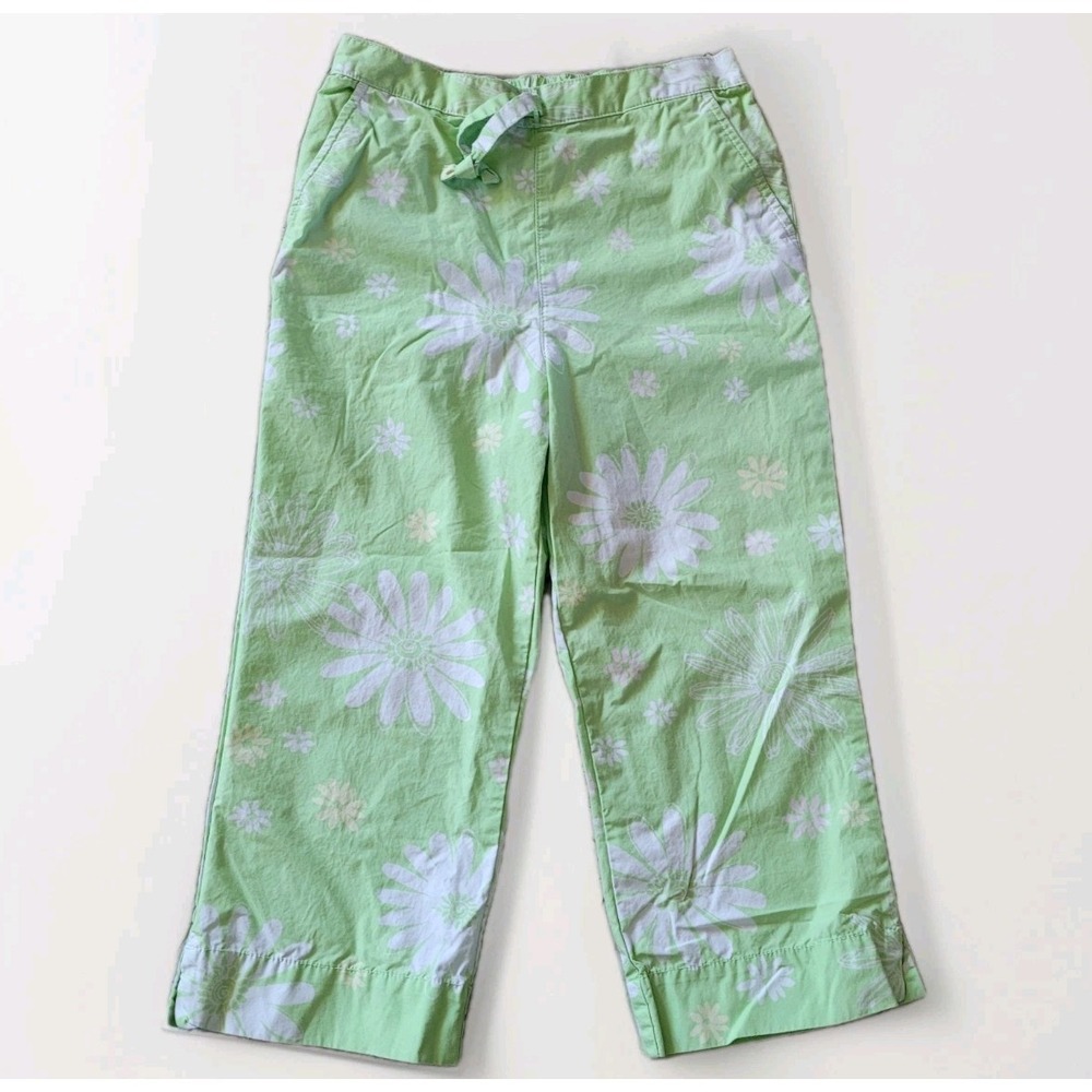 Vintage 90s FRIENDS Brand Girls Lime Green Daisy Print Pants Size 6x Cottagecore